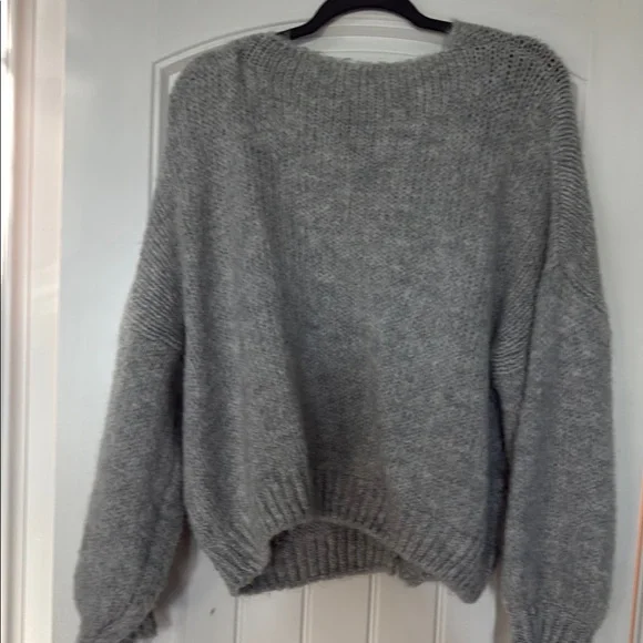 Unique Gray Floral Knit Women's Sweater - Picture 3 of 4